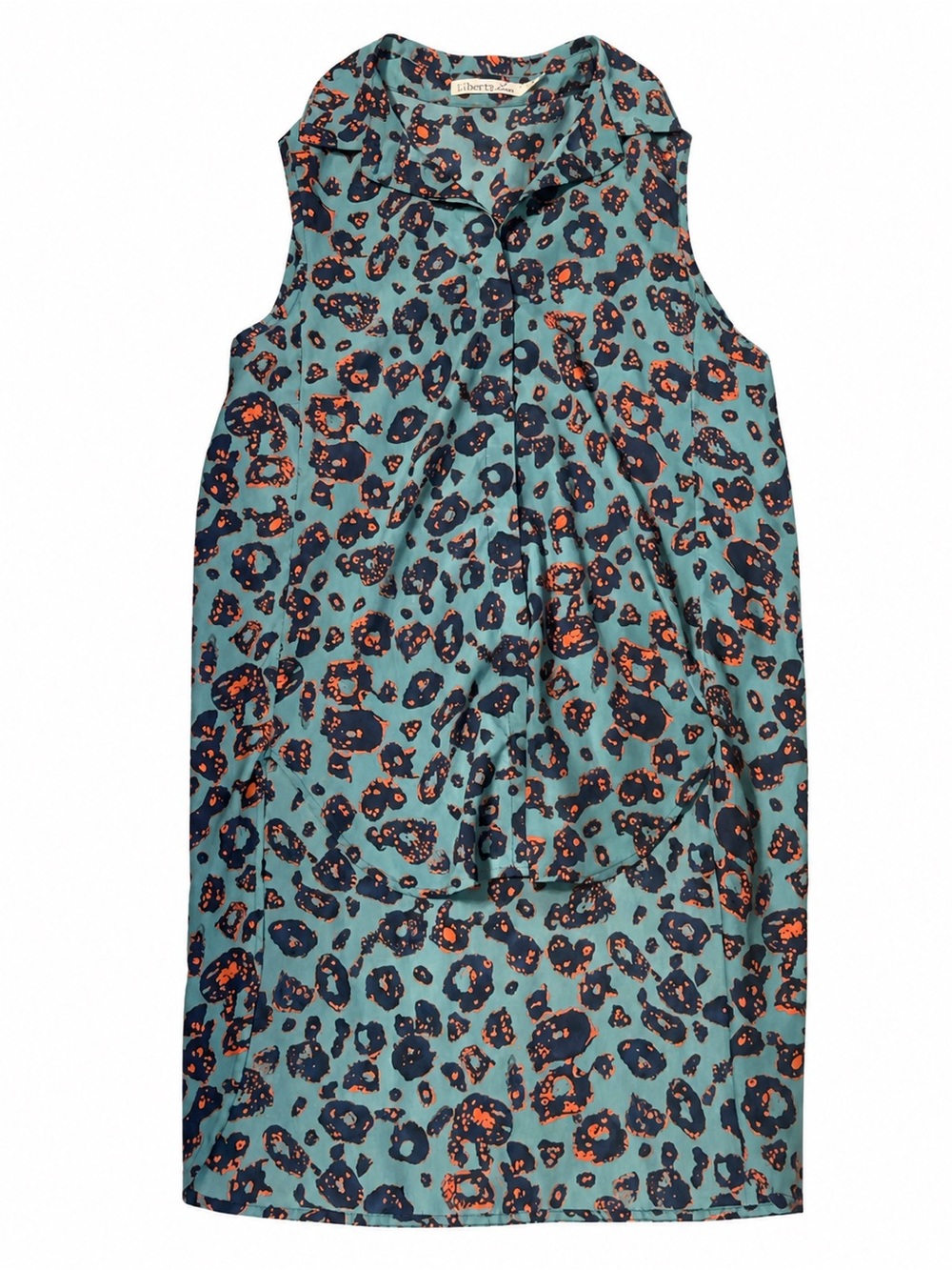 Liberty Blue Leopard Print Sleeveless Button Down Blouse Shirt Size 8 Retail $42